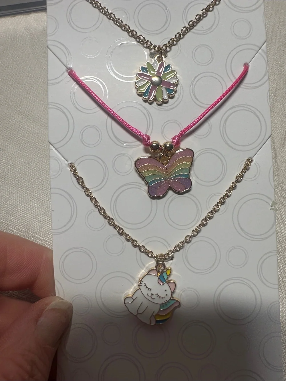 Claire's Teal Press-On Nails with Multicolor Rainbow & Butterfly Necklace Set